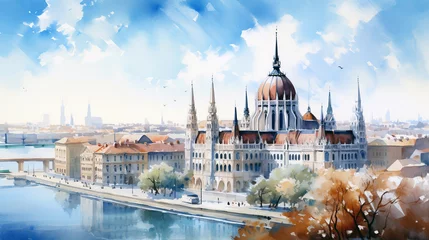 Foto op Plexiglas hungarian parliament ,watercolor cityscape  © Yulia