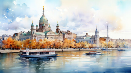 Fototapeta premium watercolor landscape city 