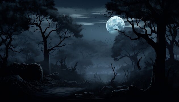 Spooky halloween night with full moon