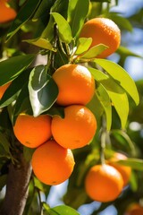 Fresh tangerines hanging on branch, AI Generated