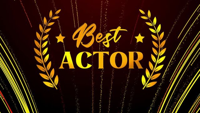 Luxury Festive Motion View Golden Yellow Red Shiny Best Actor Laurel Wreath Label With Curved Magic Comet Trail Sparkling Particles Background