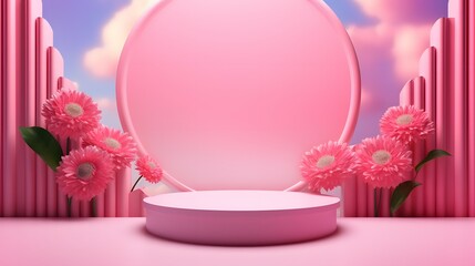 pink podium in 3d