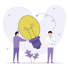 Search ideas of illustration.Characters discuss new, creative business ideas. Teamwork to create new ideas.Сoncept of new business ideas.Vector illustration.