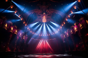 Stunning circus lights showcase magnificent performance. Generative AI - obrazy, fototapety, plakaty