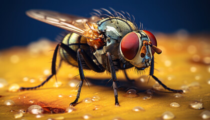 Macro Photography of a Fly with Visible Details - Generative Ai