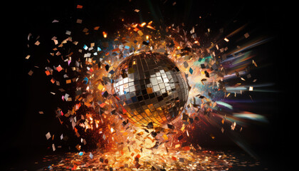 Disco Ball and Confetti Explosion - Party Fever - Generative AI