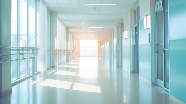 Blurred hospital corridor abstract background. AI generated image