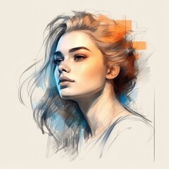 Portrait of woman with long hair.