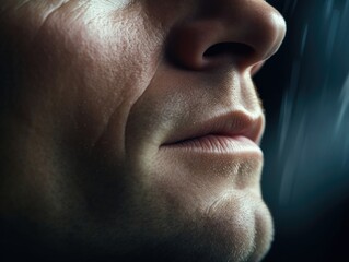 Close up of man's face.