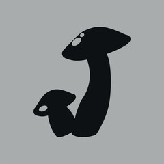 Forest mushrooms. Black silhouette of a mushroom. Vector illustration on a gray background.