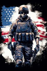Naklejka premium vector illustration of soldiers and national flag On the occasion of Veterans Day.generative ai
