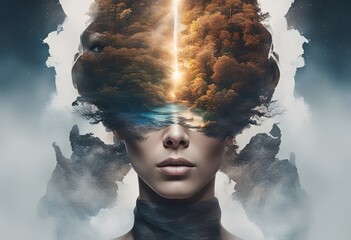 Surreal Double Exposure Portrait, Generative AI