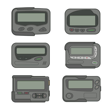 Vintage pagers cartoon isolated vector illustration set.