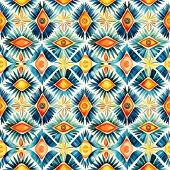 Fototapeta premium Ethnic Geometric Designs Pattern Symmetry Modern Seamless Stripes Vintage Boho Motif American Aztec Blend Ethnic Symbols Intricacies Encapsulating Essence Tradition Motifs Precision Creating Visually