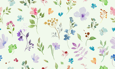 Watercolor floral seamless pattern. Hand drawn illustration isolated on pastel background.