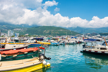 Boats in city harbour. Budva, Montenegro