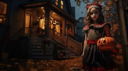 Girl dress in Halloween costume, trick or treat