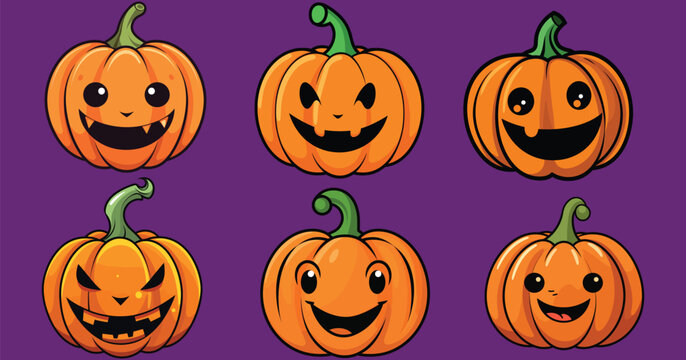 Cute and scary pumpkins for halloween, Pumpkin pack-set, Halloween graphic elements
