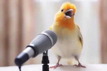 Fotobehang ステージでマイクに向かって歌うかわいい鳥 © uumm