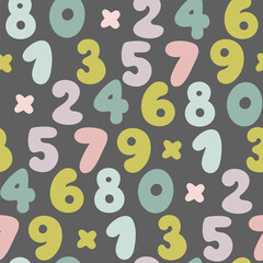 Seamless pattern with hand drawn numbers. Vector background with colorful pastel numbers on a white background