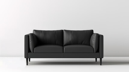 Isolated black sofa against white wall, generative ai