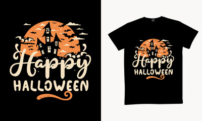 Happy Halloween t-shirt graphic design. Halloween vintage t-shirt vector illustration apparel and clothing for man, woman and children