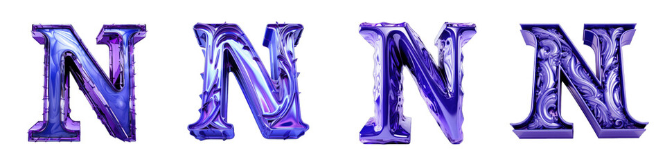 Indigo colored alphabet, logotype, letter N isolated on a transparent background