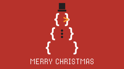 Snowman Emoticon card. Minimalist Christmas card design. Postcard for the programmer. Green glyphs on a white background. Funny Christmas card. Happy Holidays. Design for banner, postcard