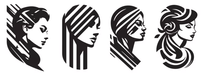 Foto op Canvas Beautiful woman face logo. Hand drawn vector illustration of female face. © Cris