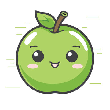 Cute apple fruit with happy face. Vector illustration