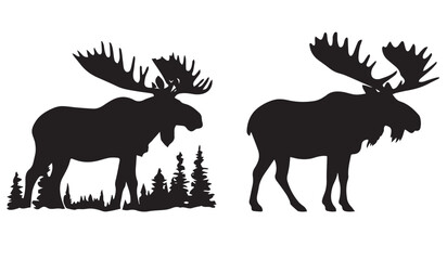 Moose in forest, silhouette Vector illustration laser cutting cnc