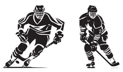 Hockey player vector illustration, black silhouette laser cutting