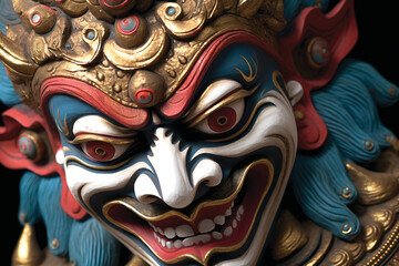 Vibrant Tibetan Buddhist dancing ritual masks