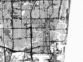 Greyscale vector city map of  Fort Lauderdale Florida in the United States of America with with water, fields and parks, and roads on a white background.