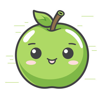 Cute apple fruit with happy face. Vector illustration