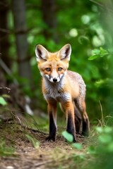 Naklejka na ściany i meble young fox shot in a summer forest
