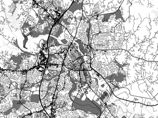 Greyscale vector city map of  Fredricksburg Virginia in the United States of America with with water, fields and parks, and roads on a white background.