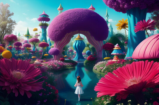 Step into a Wonderland reminiscent of Lewis Carroll's imagination. Curious characters, oversized flora, and vibrant surreal landscapes invite you into a world of playful fantasy and whimsy