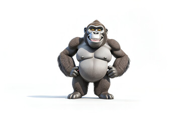 3D character style happy smiling gorilla on an isolated empty white background - Generative AI