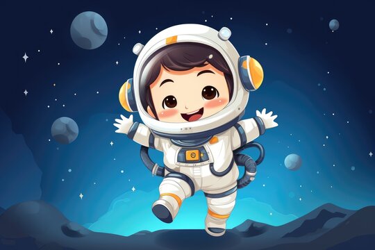 Cute cartoon astronaut on the moon