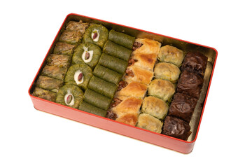 A variety of turkish sweet baklava. Walnut baklava.