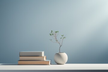 Minimalist table with flower, vase and books