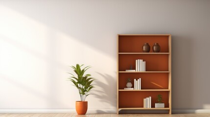 Fototapeta premium Modern living room with bookshelf and plant