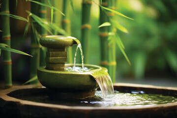 Zen garden with water fountain - obrazy, fototapety, plakaty