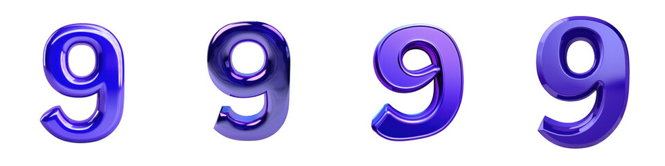 Indigo colored number, logotype, number 9 , nine isolated on a transparent background