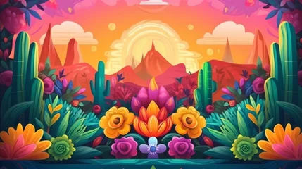 Fotobehang Flat design colorful mexican background theme © racesy