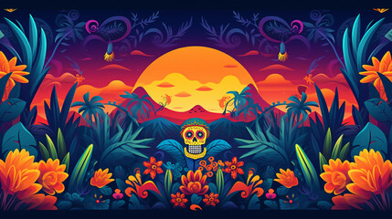 Fototapeta na wymiar Flat design colorful mexican background theme