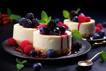Cheesecake with berries and jam