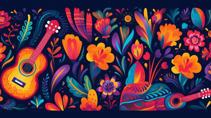 Flat design colorful mexican background theme - obrazy, fototapety, plakaty