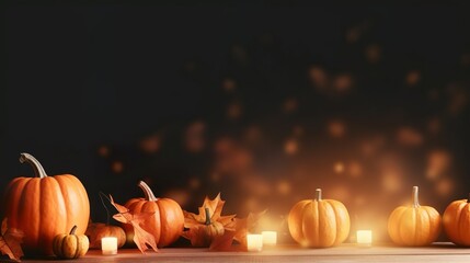 Naklejka na ściany i meble Thanksgiving background Pumpkin and dry leaves
